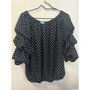 Womens Cece Black White Polka Dot Sleeve Off Shoulder Top Large - Very Cute!